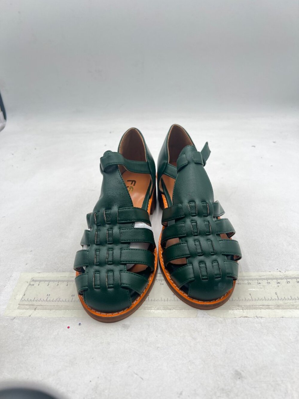 FSJ Green Retro Closed Toe Low Block Heel Woven Roman Ankle Strap Caged Sandals - Picture 3 of 8